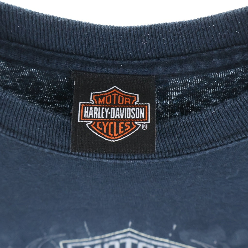 HARLEY DAVIDSON(ハーレーダビッドソン) イーグルロゴプリント バックピンナップガール 袖フレア 長袖Tシャツ カットソー ブラック
