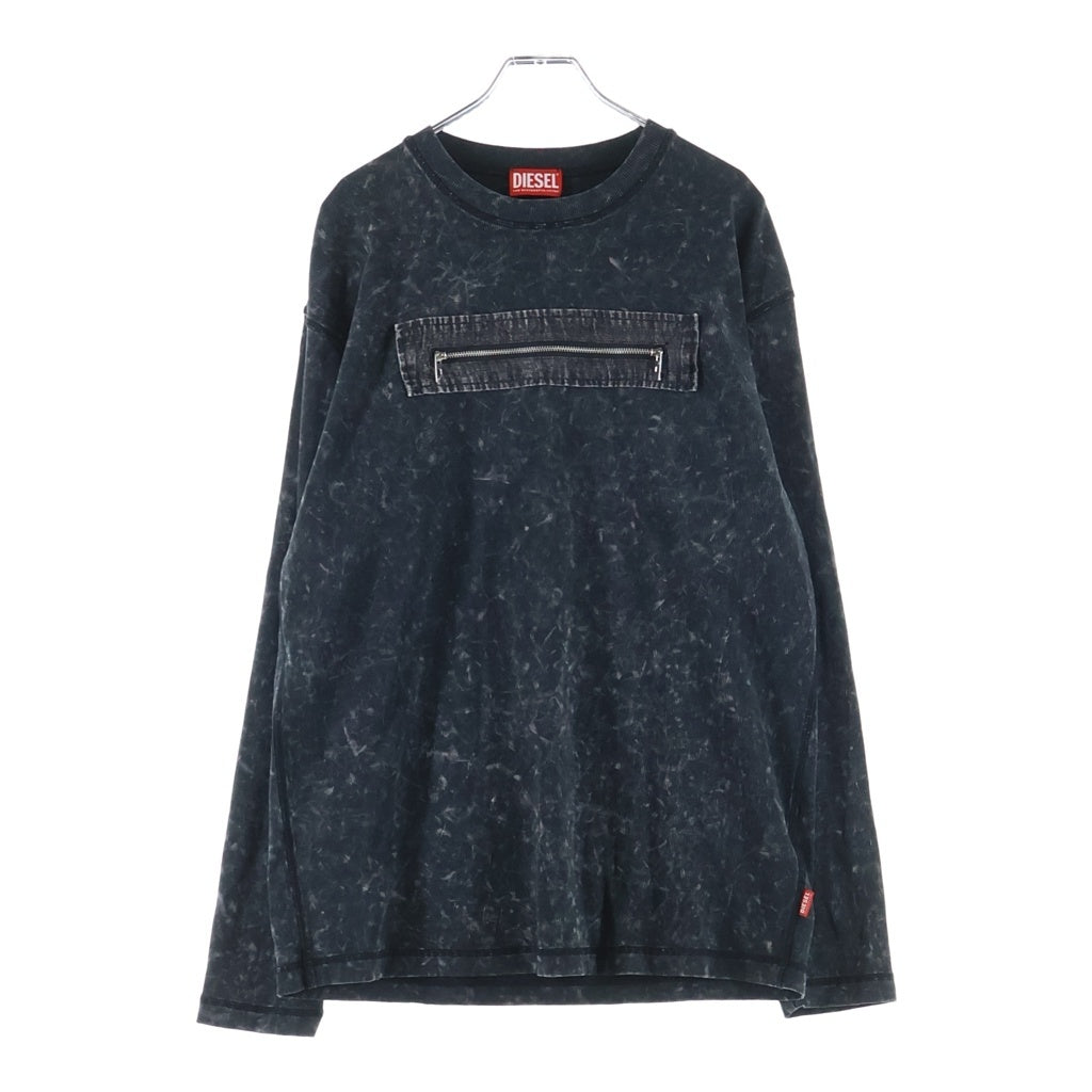 DIESEL(ディーゼル) T-AUSER ジップデニムデザイン ロングスリーブ長袖Tシャツカットソー ブラック A17634