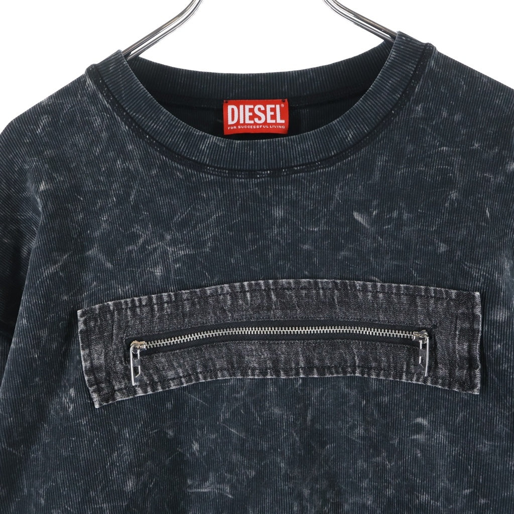 DIESEL(ディーゼル) T-AUSER ジップデニムデザイン ロングスリーブ長袖Tシャツカットソー ブラック A17634