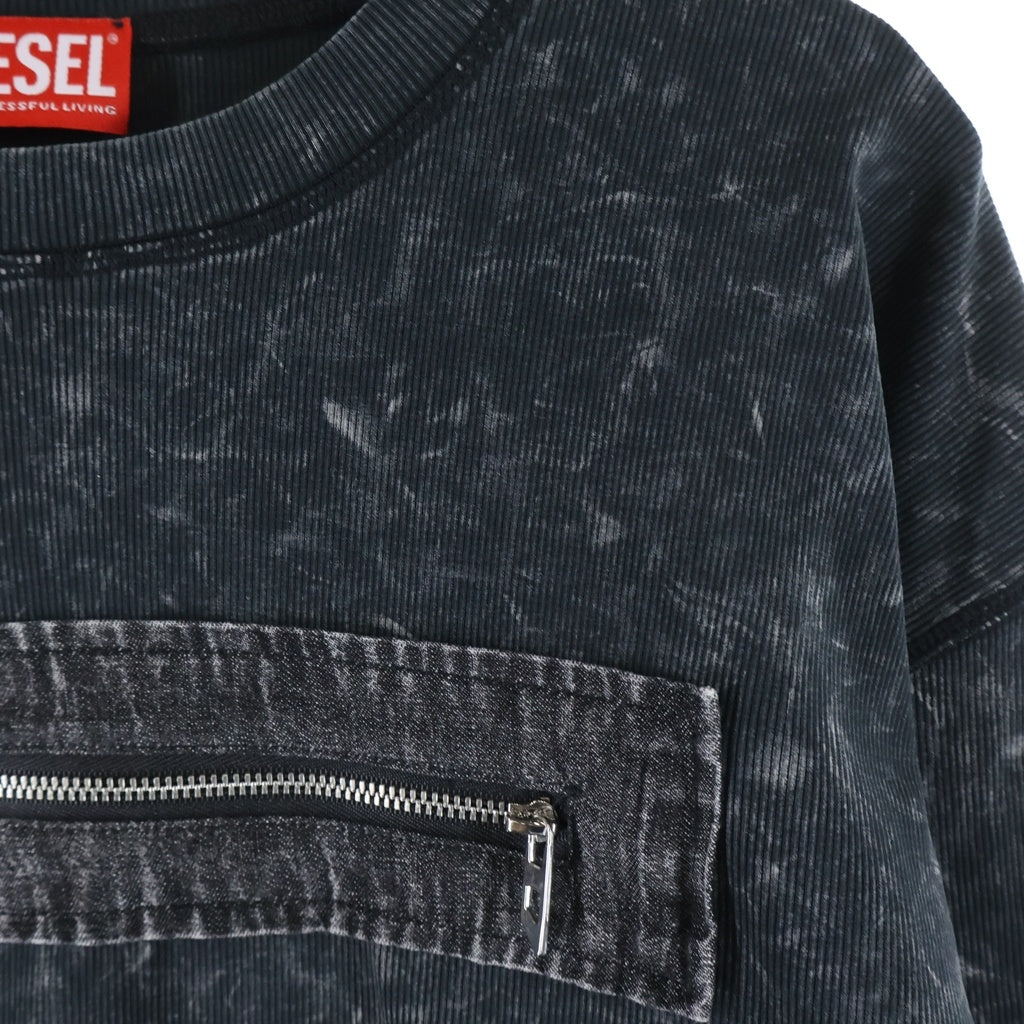 DIESEL(ディーゼル) T-AUSER ジップデニムデザイン ロングスリーブ長袖Tシャツカットソー ブラック A17634