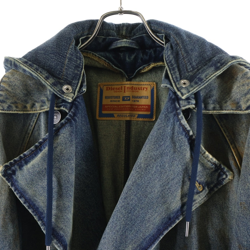 DIESEL(ディーゼル) JP-J-MATTHEW フーデット デニム トレンチコート インディゴ P01140
