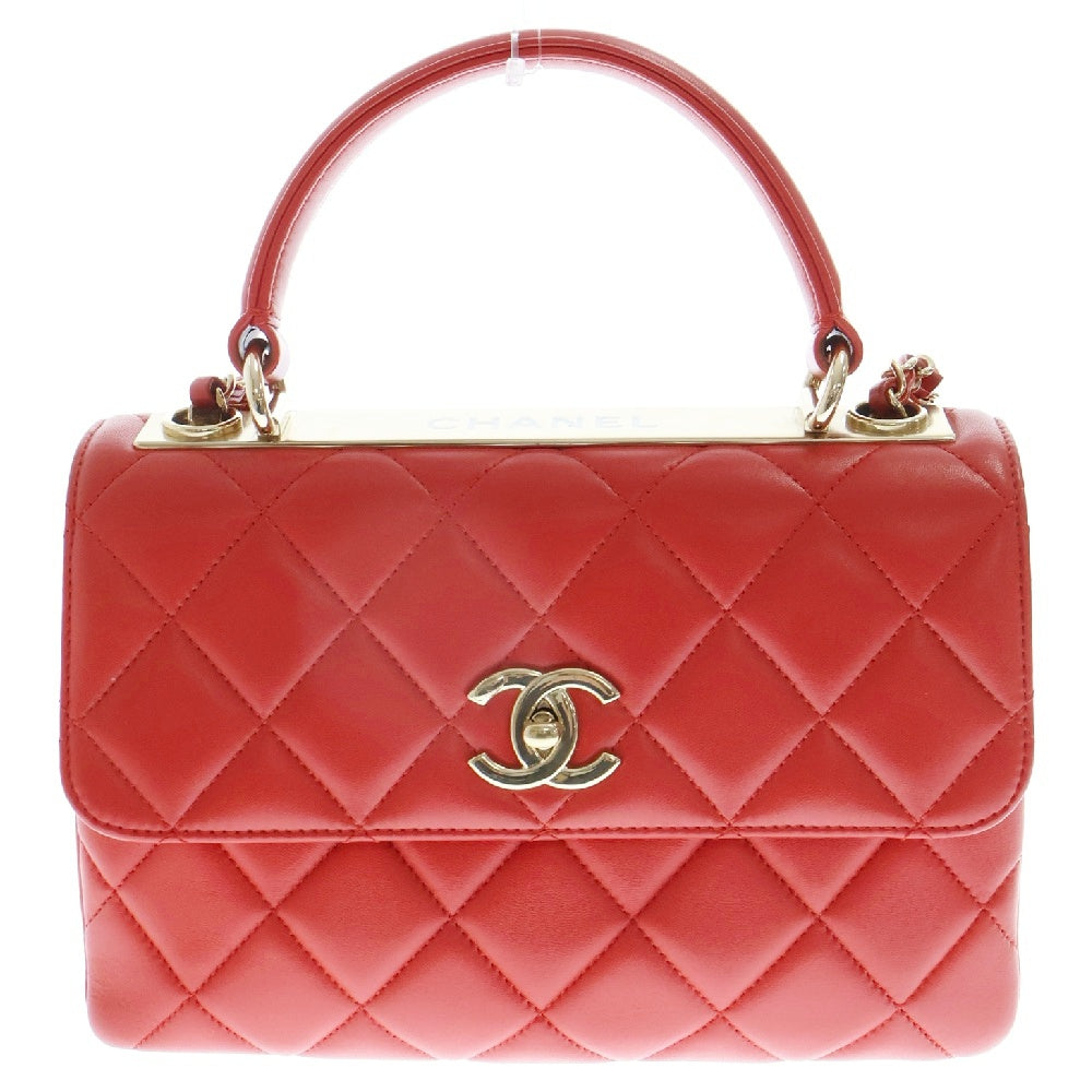 CHANEL(シャネル) トレンディCC トップハンドル レッド ラムスキン レザー 2WAYバッグ ハンドバッグ ショルダーバッグ ゴールド金具 AS4654