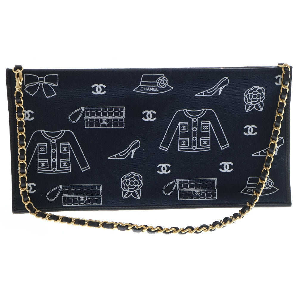 CHANEL(シャネル) アイコンライン チェーン ハンドバッグ ネイビー キャンバス ショルダーポーチ ミニバッグ ココマーク ゴールド金具 シール有