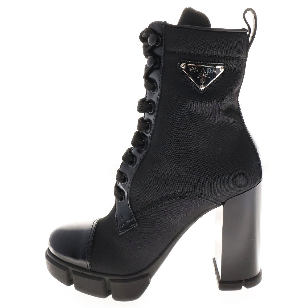 PRADA(プラダ) Re Nylon トライアングルロゴプレート レースアップ サイドジップ レザー ブーツ レディース 1T427M