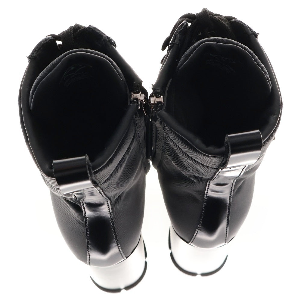 PRADA(プラダ) Re Nylon トライアングルロゴプレート レースアップ サイドジップ レザー ブーツ レディース 1T427M