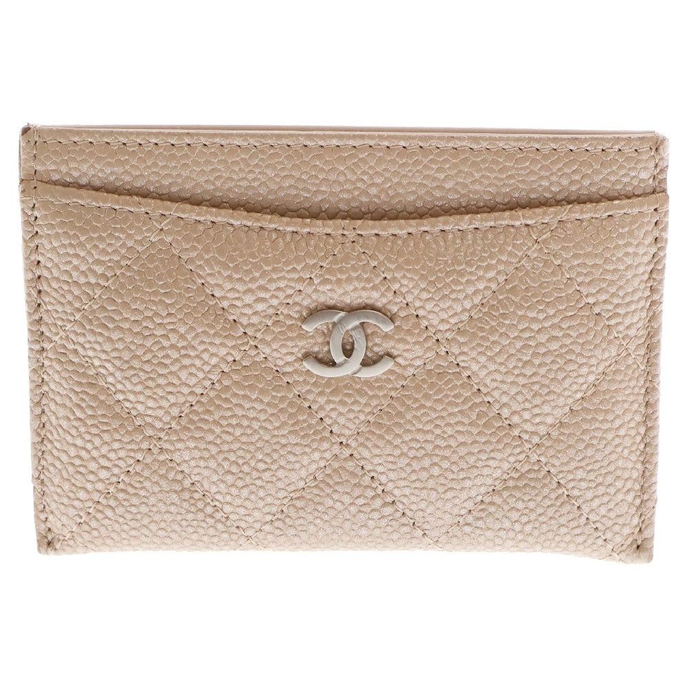 CHANEL(シャネル) ココマーク マトラッセ キャビアスキン カードケース パスケース ベージュ レディース