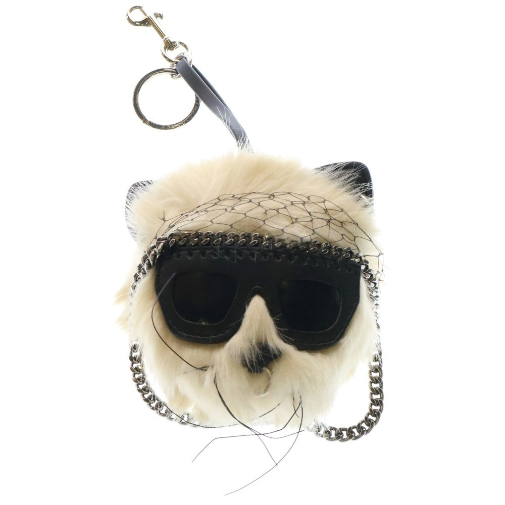 STELLA McCARTNEY(ステラマッカートニー) バッグチャーム キャット ファー ホワイト×ブラック キーホルダー