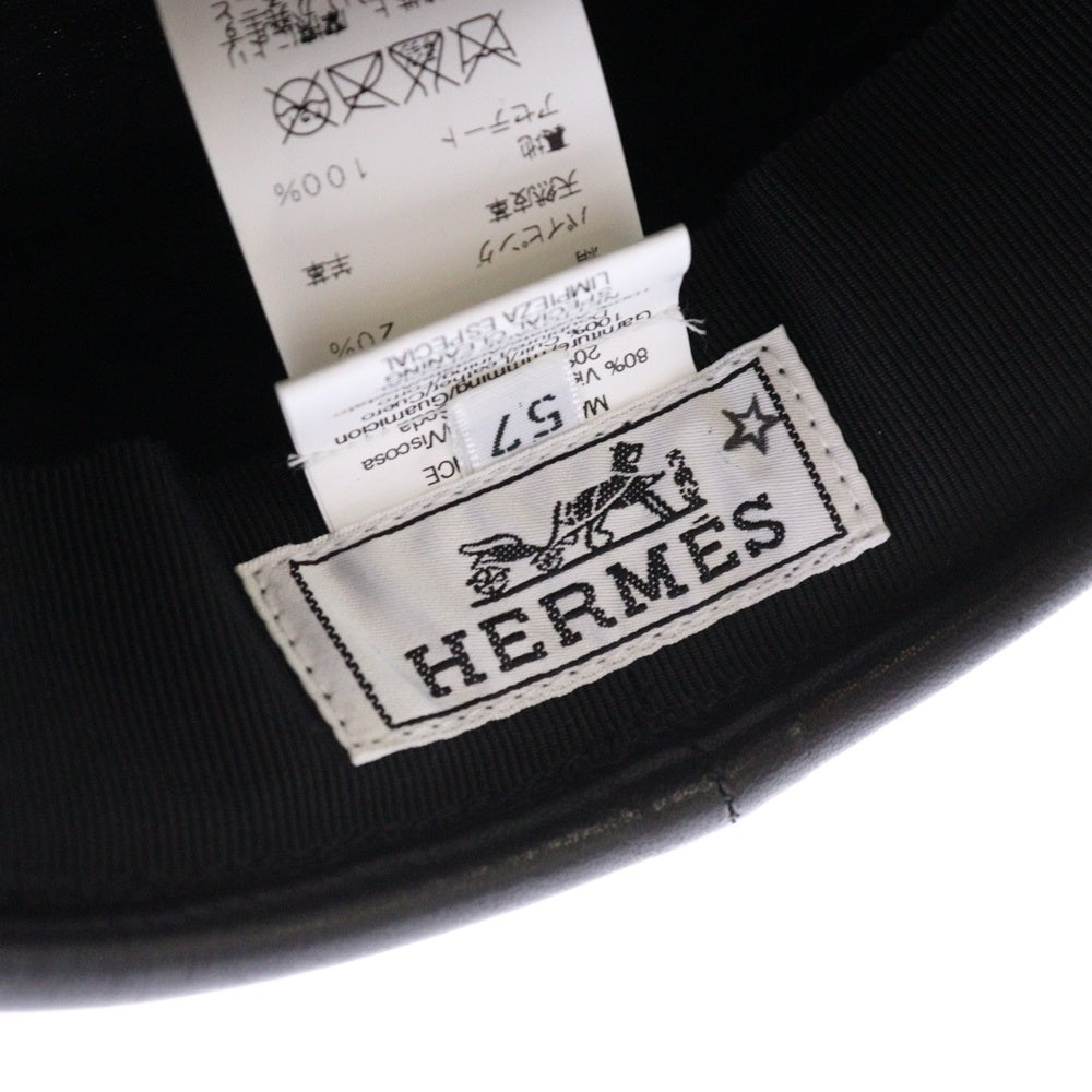 HERMES(エルメス) レーヨン シルク ベロア ベルベット レザー ベレー帽 帽子 ボルドー レディース