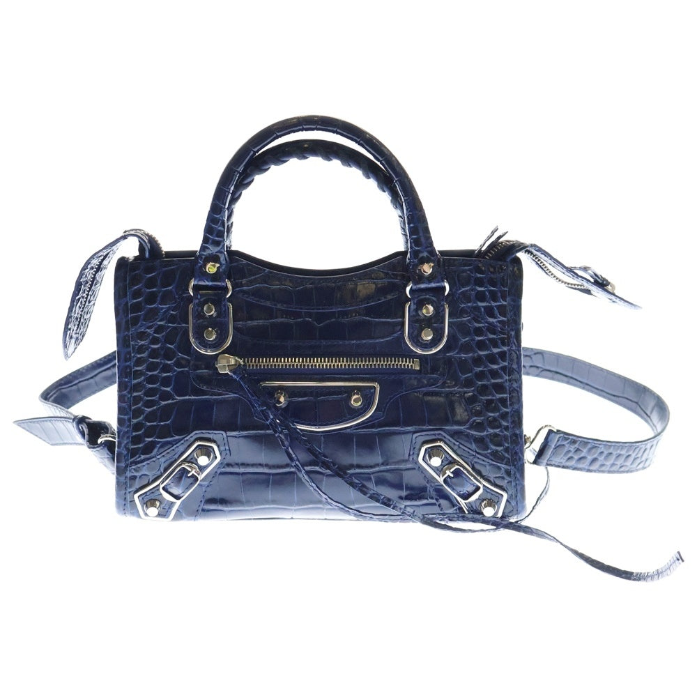BALENCIAGA(バレンシアガ) CLASSIC MINI CITY クラシックミニシティ 2WAY クロコ型押し ハンドバッグ ショルダーバッグ ブルー 390160