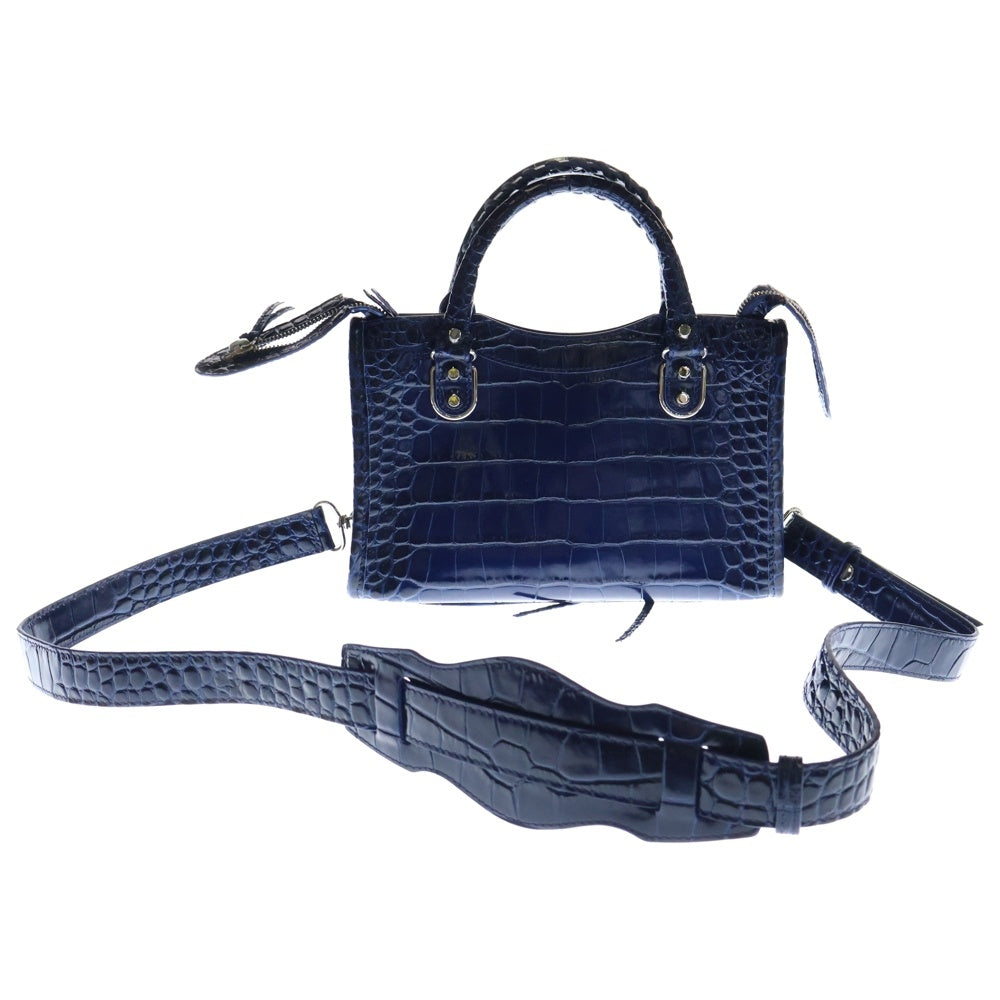 BALENCIAGA(バレンシアガ) CLASSIC MINI CITY クラシックミニシティ 2WAY クロコ型押し ハンドバッグ ショルダーバッグ ブルー 390160