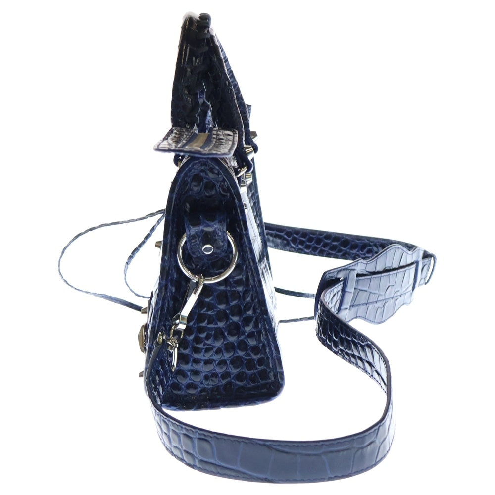BALENCIAGA(バレンシアガ) CLASSIC MINI CITY クラシックミニシティ 2WAY クロコ型押し ハンドバッグ ショルダーバッグ ブルー 390160