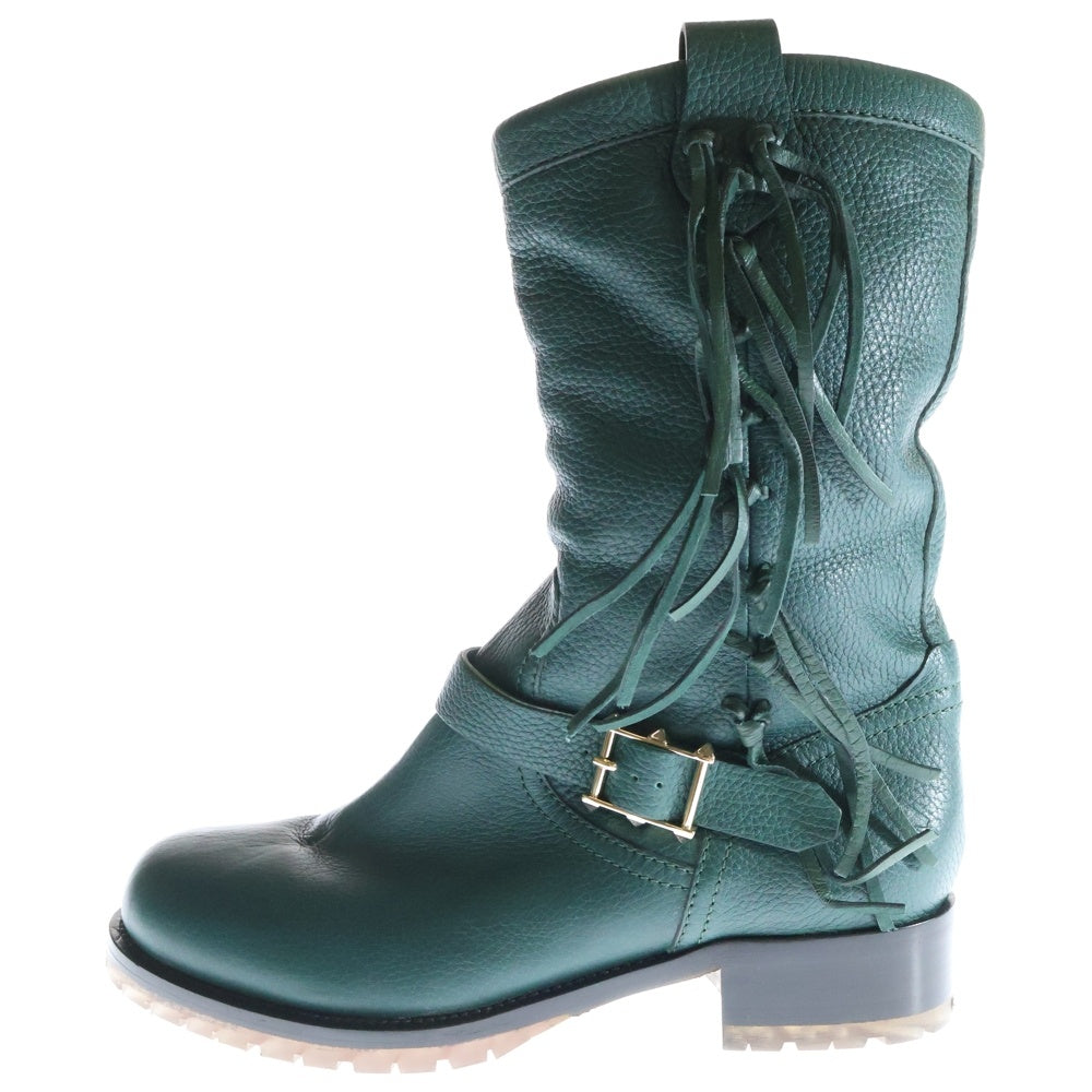 VALENTINO(ヴァレンティノ) ムートンブーツ シューズ レースアップ レザー グリーン ゴールド金具 39 レディース