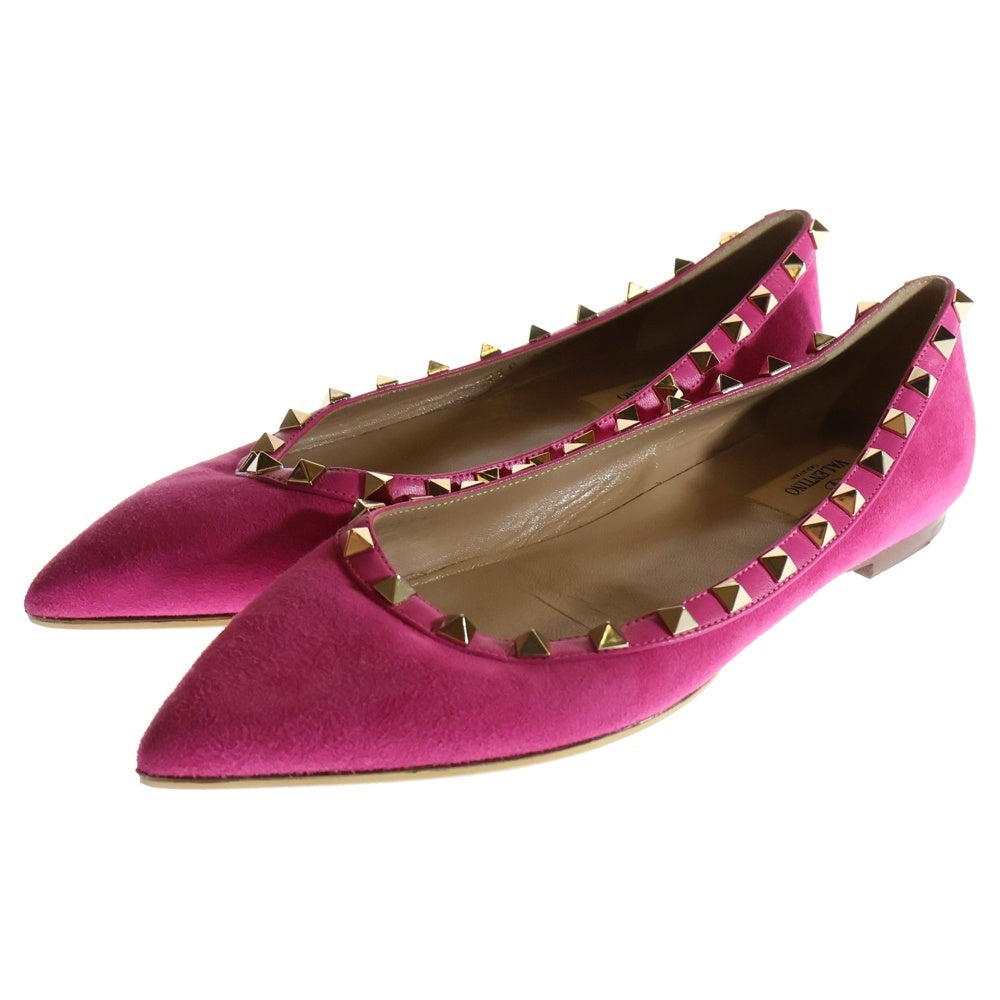 VALENTINO(ヴァレンティノ) ロックスタッズ スウェードレザー パンプス フラットシューズ ピンク レディース