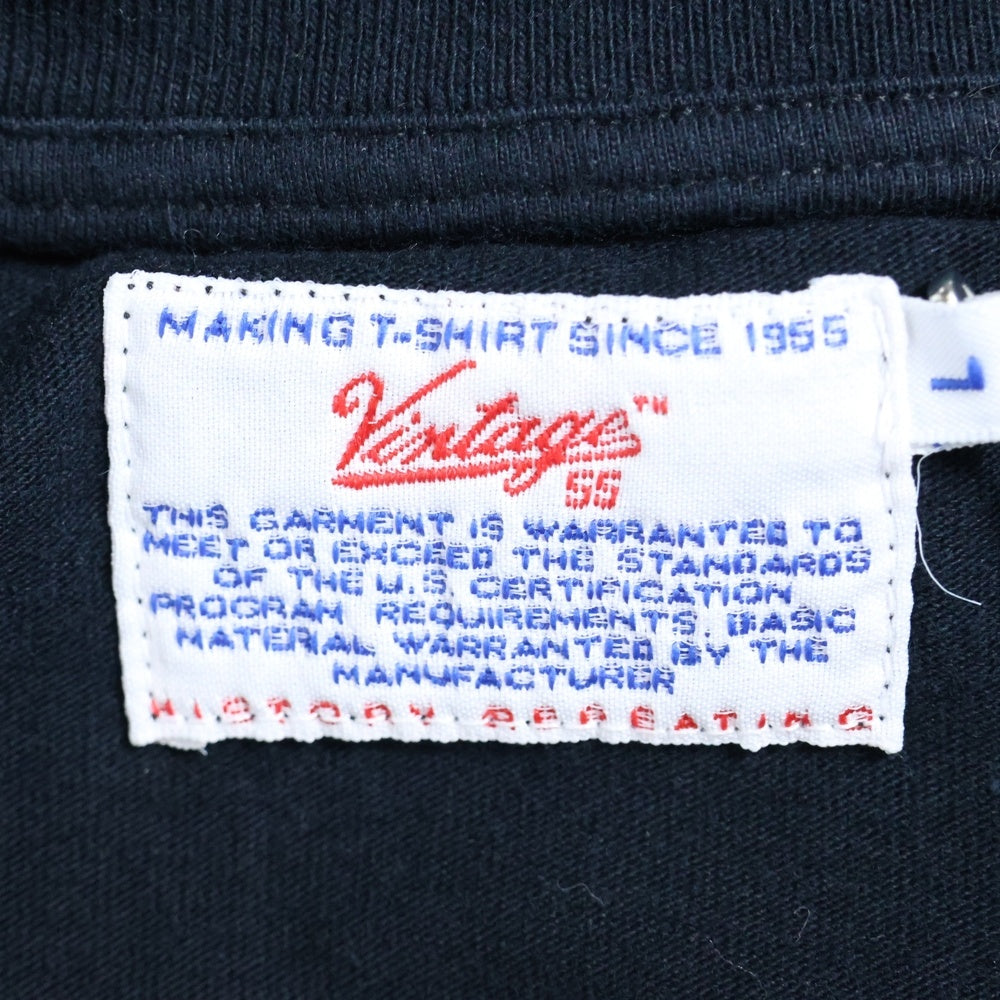 Vintage 55(ヴィンテージ 55) エンブレム 刺繍 クルーネック ロングスリーブ 長袖 Tシャツ カットソー ブラック