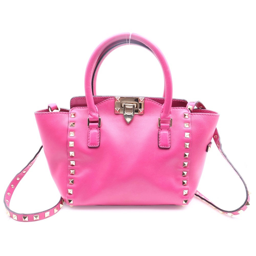 VALENTINO(ヴァレンティノ) ロックスタッズ2wayハンドバッグ ショルダーバッグ パープル ゴールド金具 ピンク レザー