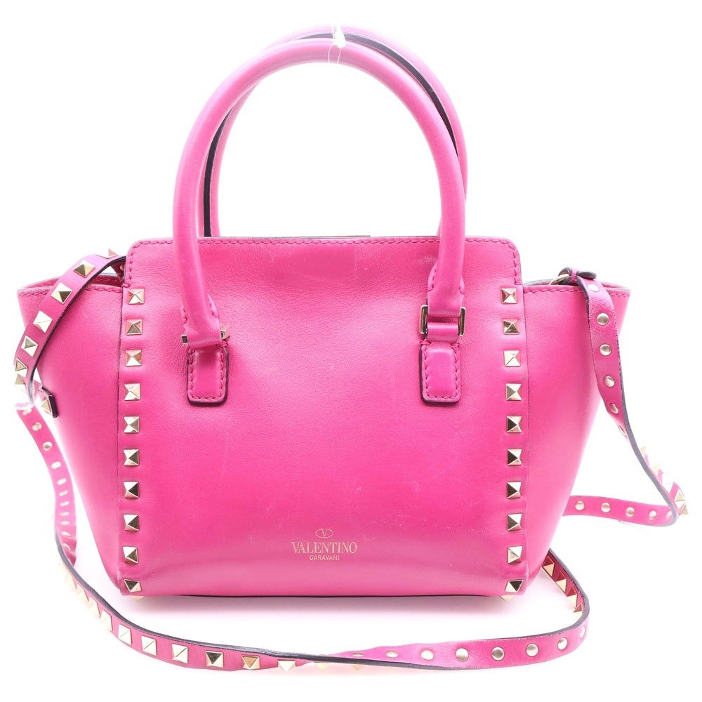 VALENTINO(ヴァレンティノ) ロックスタッズ2wayハンドバッグ ショルダーバッグ パープル ゴールド金具 ピンク レザー