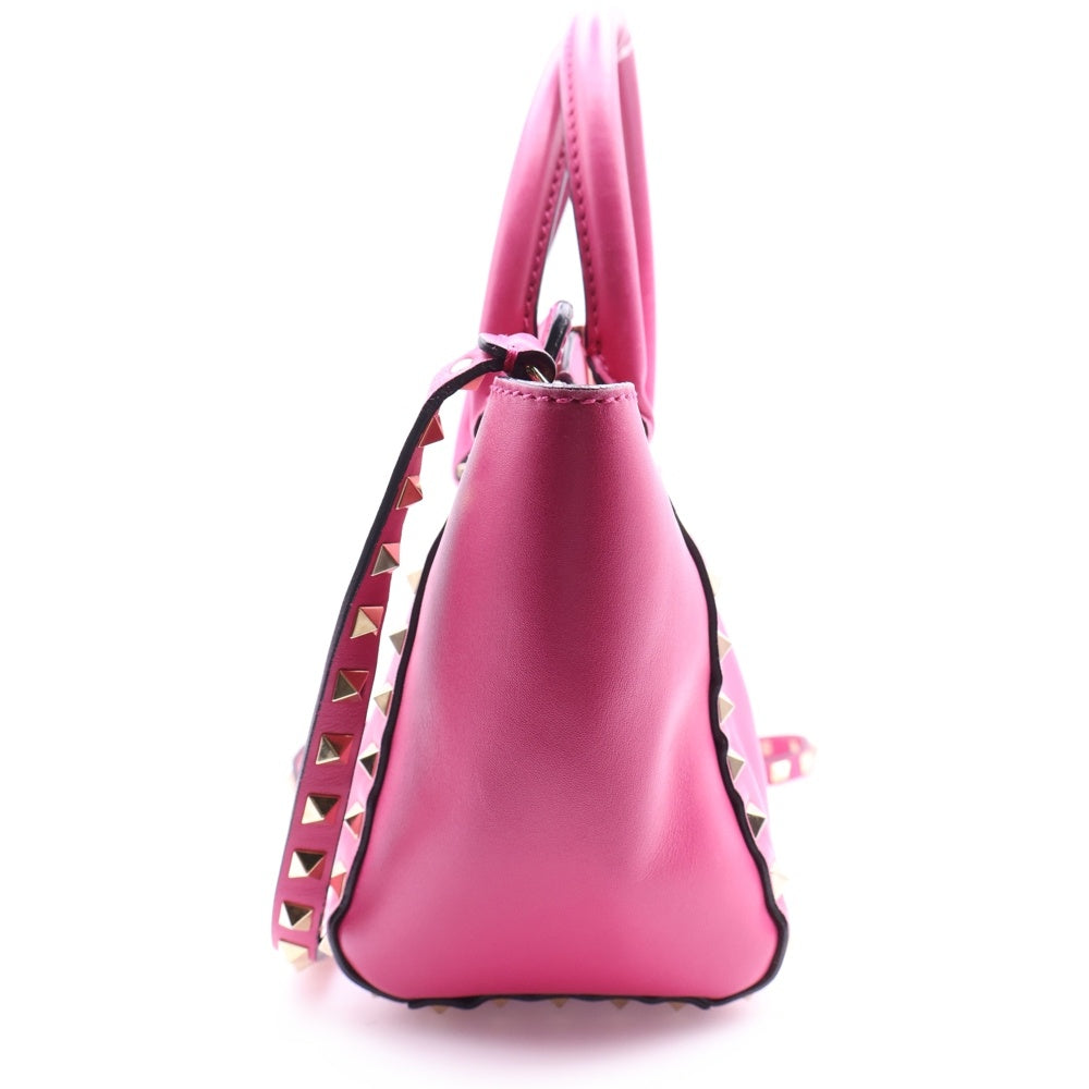 VALENTINO(ヴァレンティノ) ロックスタッズ2wayハンドバッグ ショルダーバッグ パープル ゴールド金具 ピンク レザー