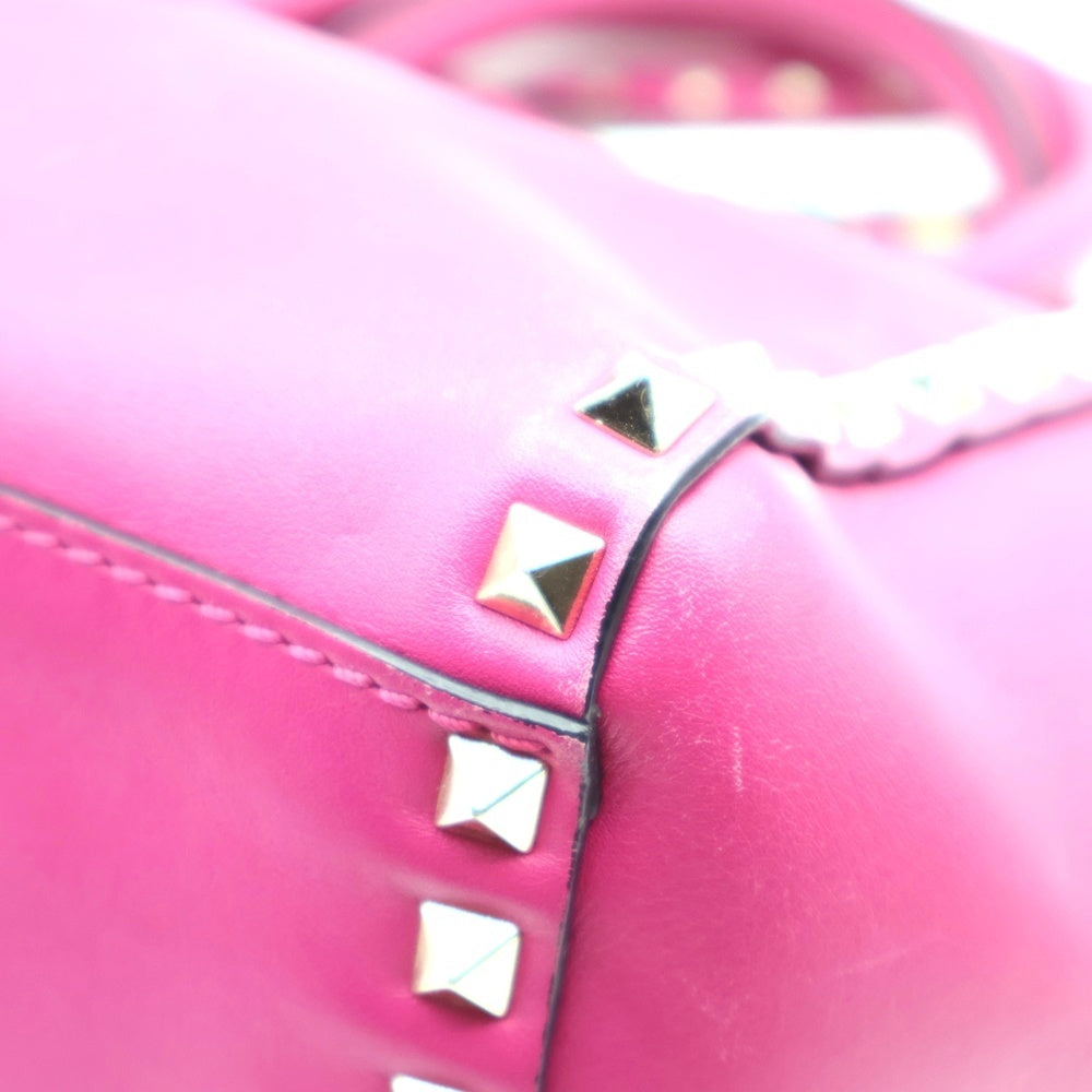 VALENTINO(ヴァレンティノ) ロックスタッズ2wayハンドバッグ ショルダーバッグ パープル ゴールド金具 ピンク レザー