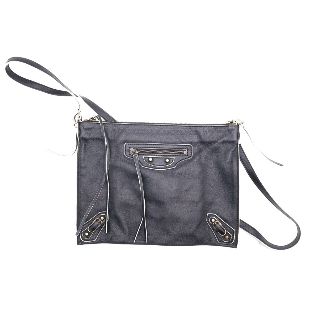 BALENCIAGA(バレンシアガ) ペーパー クロスボディバッグ レザーショルダーバッグ ブラック×ホワイト 299483