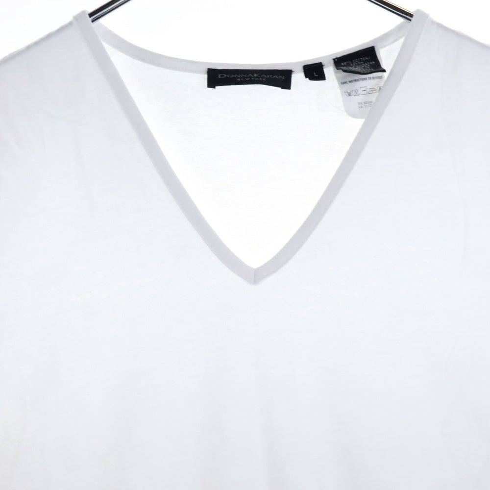 Donna Karan(ダナキャラン) Vネック コットン ポリエステル 半袖Tシャツ カットソー ホワイト レディース