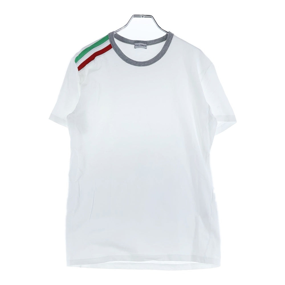 DOLCE & GABBANA(ドルチェアンドガッバーナ) ショルダーライン クルーネック 半袖Tシャツ カットソー ホワイト