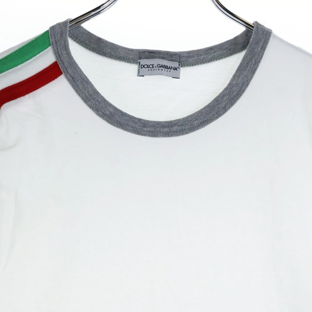 DOLCE & GABBANA(ドルチェアンドガッバーナ) ショルダーライン クルーネック 半袖Tシャツ カットソー ホワイト