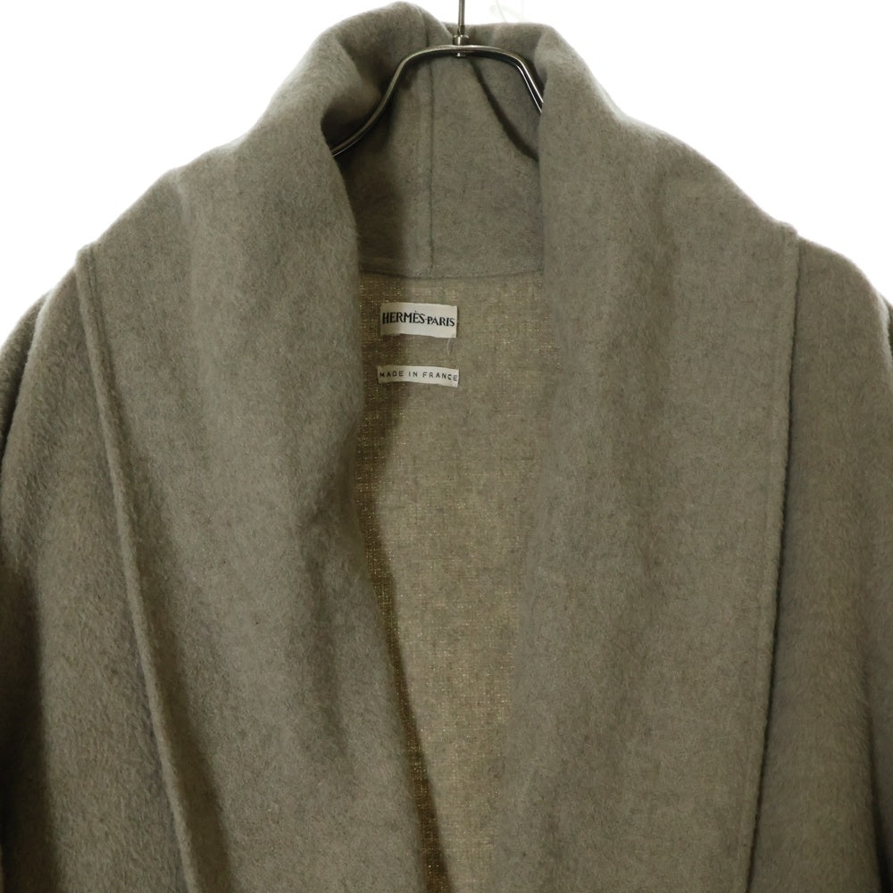 HERMES(エルメス) マルジェラ期 アルパカウール ショールカラー ラグランスリーブ ドローストリング ガウン ロングコート ベージュ レディース
