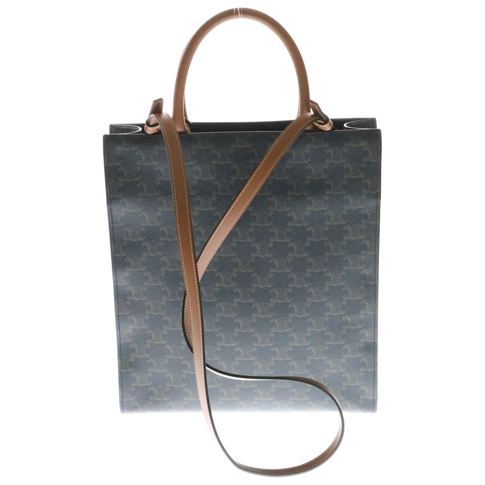 CELINE(セリーヌ) バーティカルカバ トリオンフ柄 スモール ロゴプリント PVC レザー 2WAY ハンド トート ショルダーバッグ ブラウン 191542
