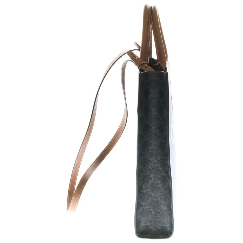 CELINE(セリーヌ) バーティカルカバ トリオンフ柄 スモール ロゴプリント PVC レザー 2WAY ハンド トート ショルダーバッグ ブラウン 191542