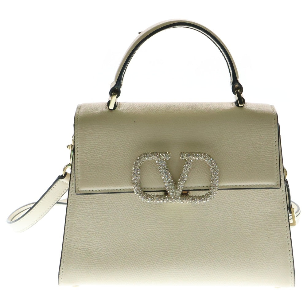 valentino garavan(ヴァレンティノガラヴァーニ) Vスリング 2WAYハンドバッグ ショルダーバッグ レザー アイボリー ゴールド金具 B0F53 KGW