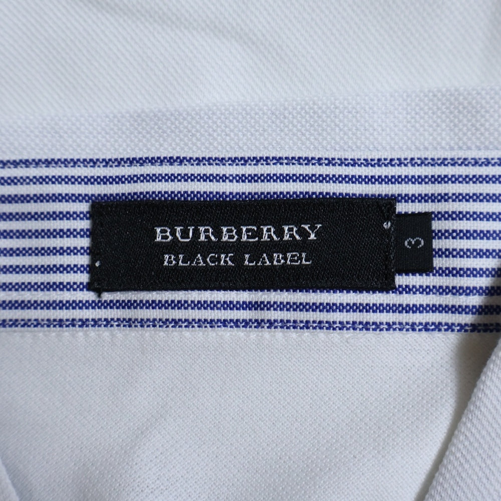 BURBERRY BLACK LABEL(バーバリー ブラックレーベル) ワンポイント ロゴ刺繍 コットン 半袖ポロシャツ ホワイト D1P29-318-02