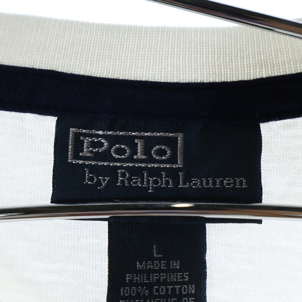 POLO RALPH LAUREN(ポロラルフローレン) ポロ刺繍 ワッペン バックプリント Vネック 半袖Tシャツ カットソー ホワイト