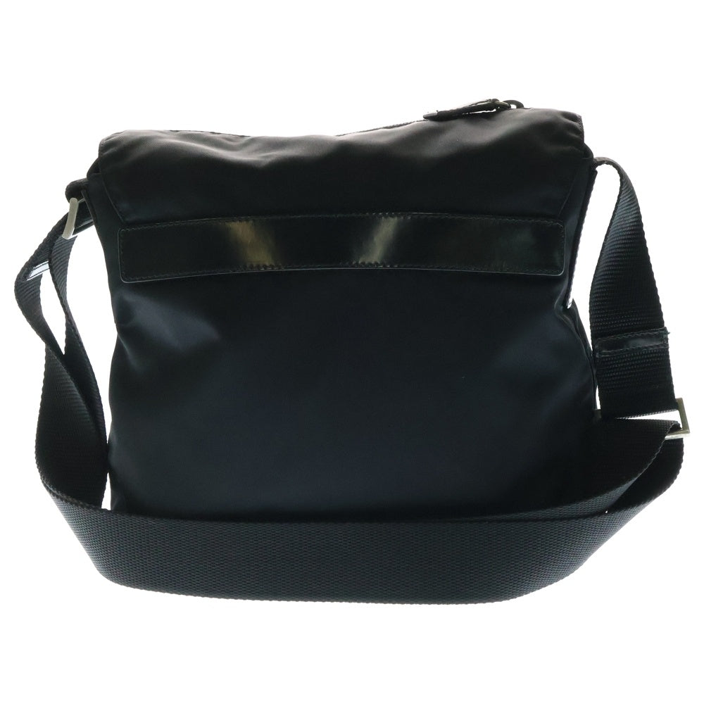PRADA(プラダ) テスートナイロン レザー トライアングルロゴプレート ショルダーバッグ シルバー金具 ブラック B8994