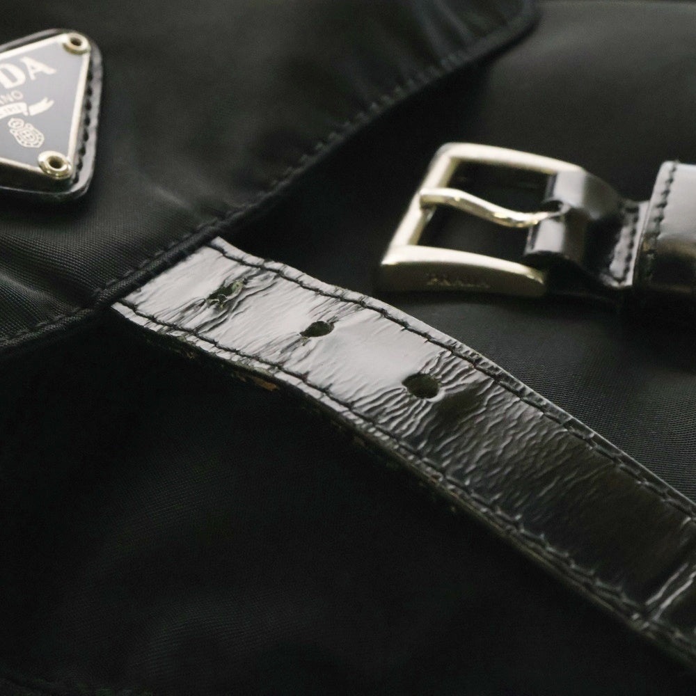 PRADA(プラダ) テスートナイロン レザー トライアングルロゴプレート ショルダーバッグ シルバー金具 ブラック B8994