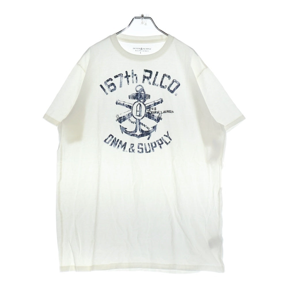 DENIM & SUPPLY RALPH LAUREN(デニム アンド サプライ ラルフローレン) 167th RLCO ロゴプリント クルーネックコットン半袖カットソー Tシャツ ホワイト×ブルー