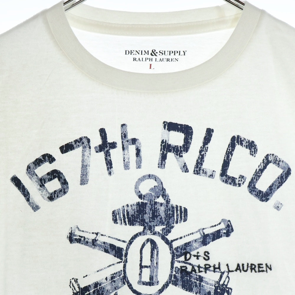 DENIM & SUPPLY RALPH LAUREN(デニム アンド サプライ ラルフローレン) 167th RLCO ロゴプリント クルーネックコットン半袖カットソー Tシャツ ホワイト×ブルー