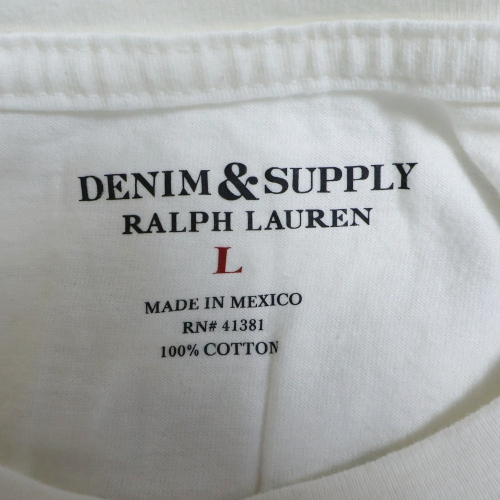 DENIM & SUPPLY RALPH LAUREN(デニム アンド サプライ ラルフローレン) 167th RLCO ロゴプリント クルーネックコットン半袖カットソー Tシャツ ホワイト×ブルー