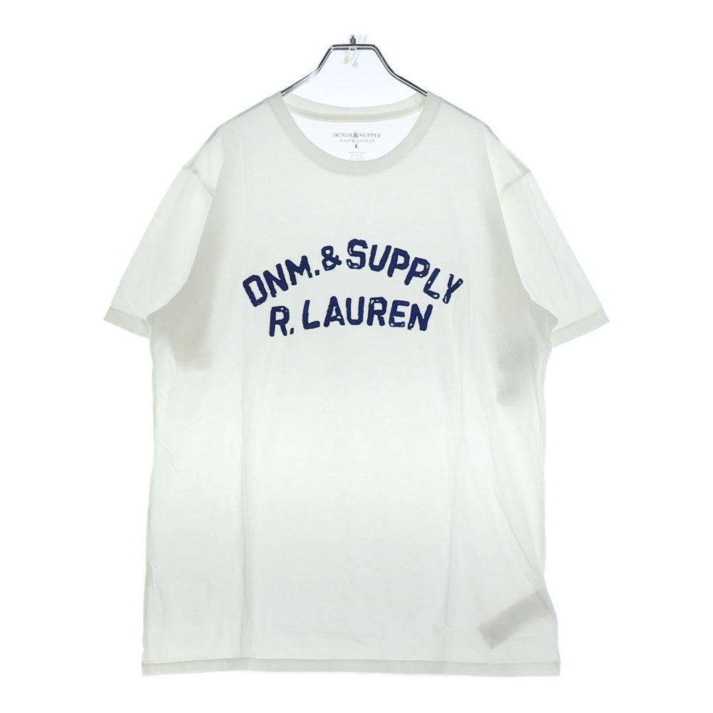 DENIM & SUPPLY RALPH LAUREN(デニム アンド サプライ ラルフローレン) ワッペンロゴ クルーネックコットン半袖カットソー Tシャツ ホワイト×ブルー
