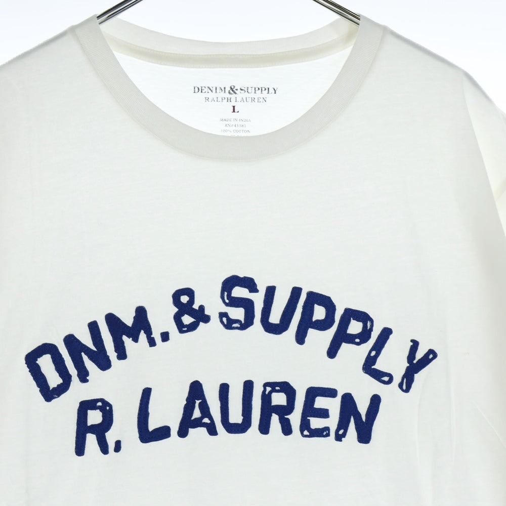 DENIM & SUPPLY RALPH LAUREN(デニム アンド サプライ ラルフローレン) ワッペンロゴ クルーネックコットン半袖カットソー Tシャツ ホワイト×ブルー