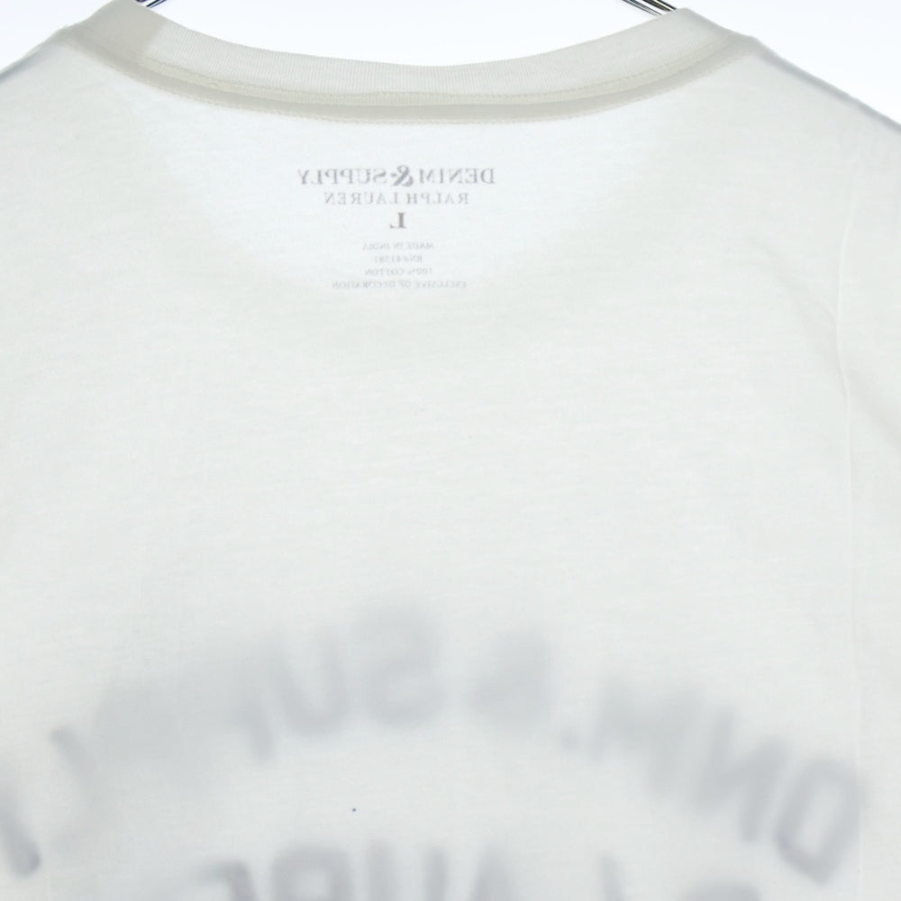 DENIM & SUPPLY RALPH LAUREN(デニム アンド サプライ ラルフローレン) ワッペンロゴ クルーネックコットン半袖カットソー Tシャツ ホワイト×ブルー