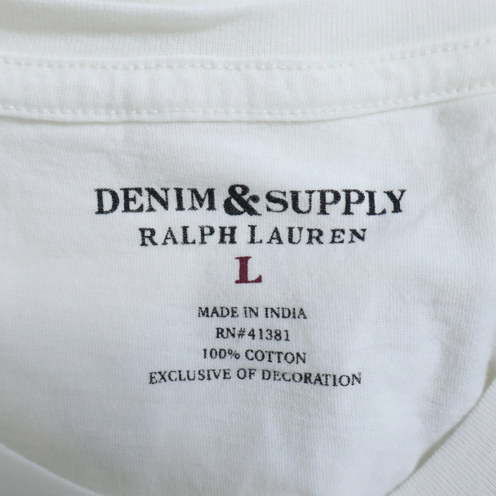 DENIM & SUPPLY RALPH LAUREN(デニム アンド サプライ ラルフローレン) ワッペンロゴ クルーネックコットン半袖カットソー Tシャツ ホワイト×ブルー