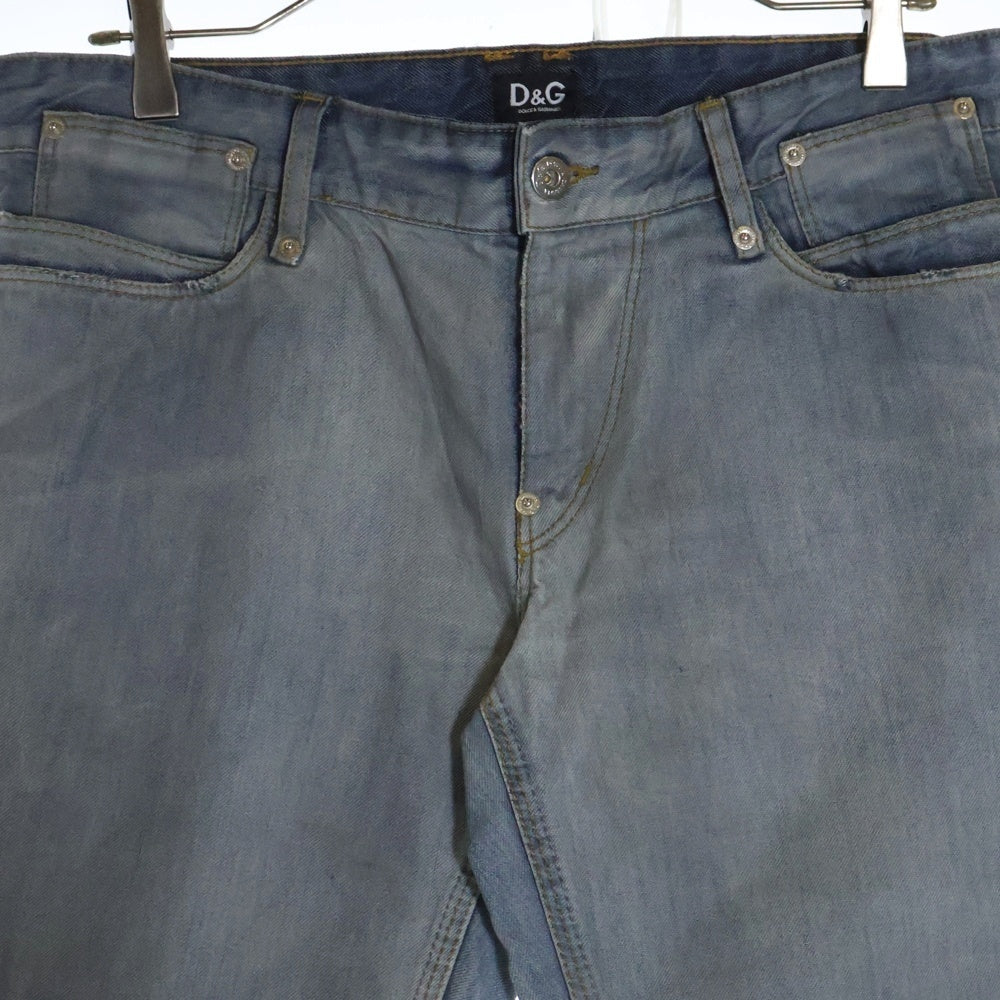 D&G(ディーアンドジー) AUDACIOUS VERY TIGHT ジップフライ ロゴパッチ ダメージ加工スキニーデニムパンツ ジーンズ ブルー R50212 SD499
