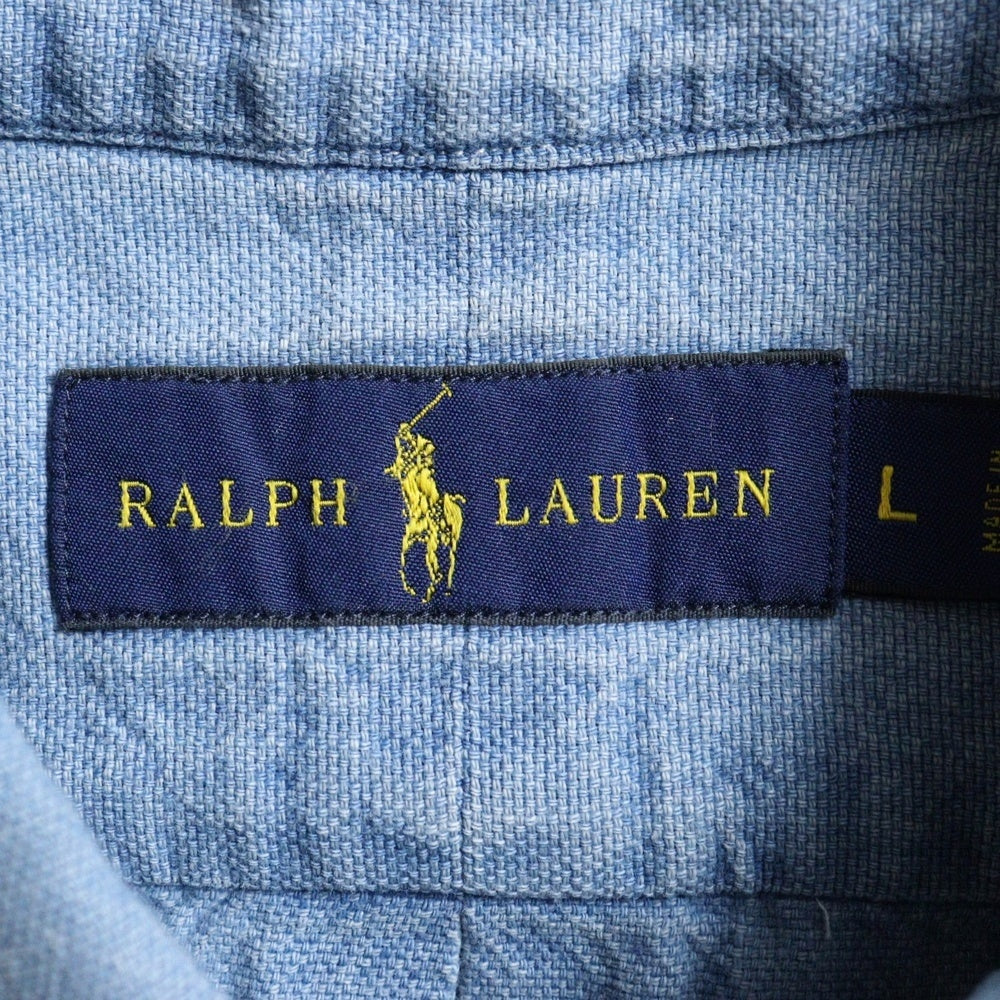 RALPH LAUREN(ラルフローレン) ワンポイントロゴ刺繍 ボタンダウン デニム 半袖シャツ インディゴ