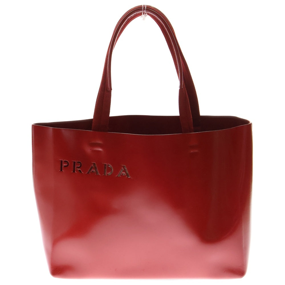 PRADA(プラダ) ロゴ パンチング ハンドバッグ トートバッグ レッド レザー