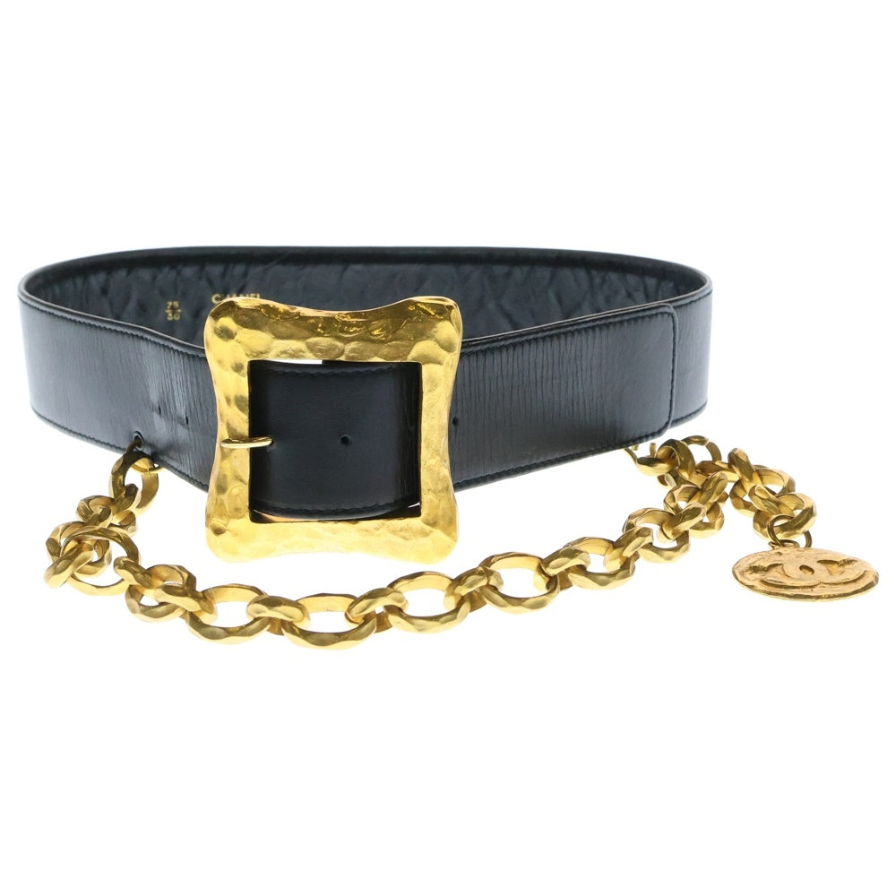 CHANEL(シャネル) ココマーク チェーンベルト ブラック ゴールド金具 #75/30