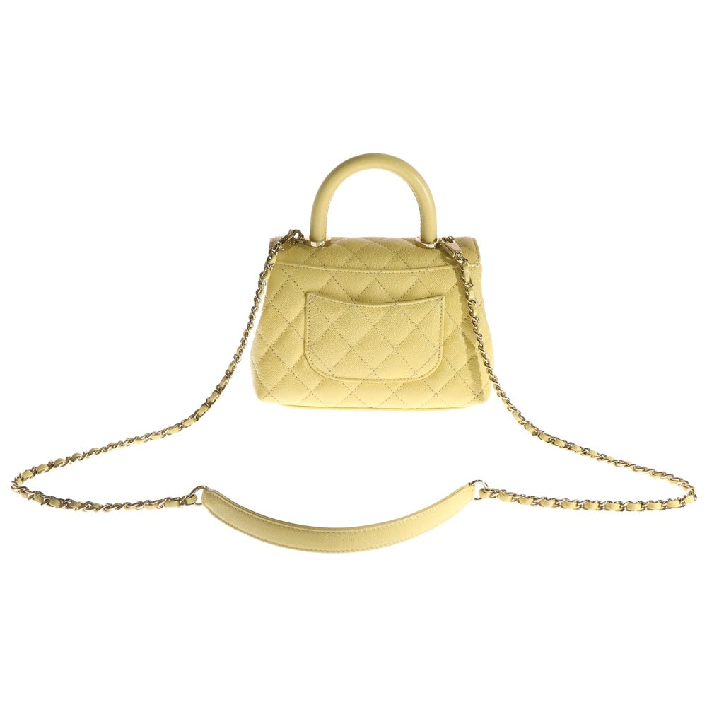 CHANEL(シャネル) ココハンドルXXS ココマーク マトラッセ キャビアスキン レザー 2WAY ハンド チェーン ショルダーバッグ ゴールド金具 イエロー