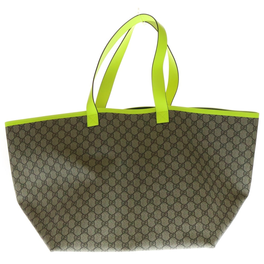 GUCCI(グッチ) GGスプリーム トーティッシマ ラージ トートバッグ ハンドバッグ ブラウン×ネオンイエロー PVC 786899