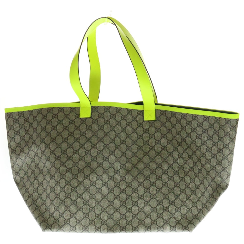 GUCCI(グッチ) GGスプリーム トーティッシマ ラージ トートバッグ ハンドバッグ ブラウン×ネオンイエロー PVC 786899