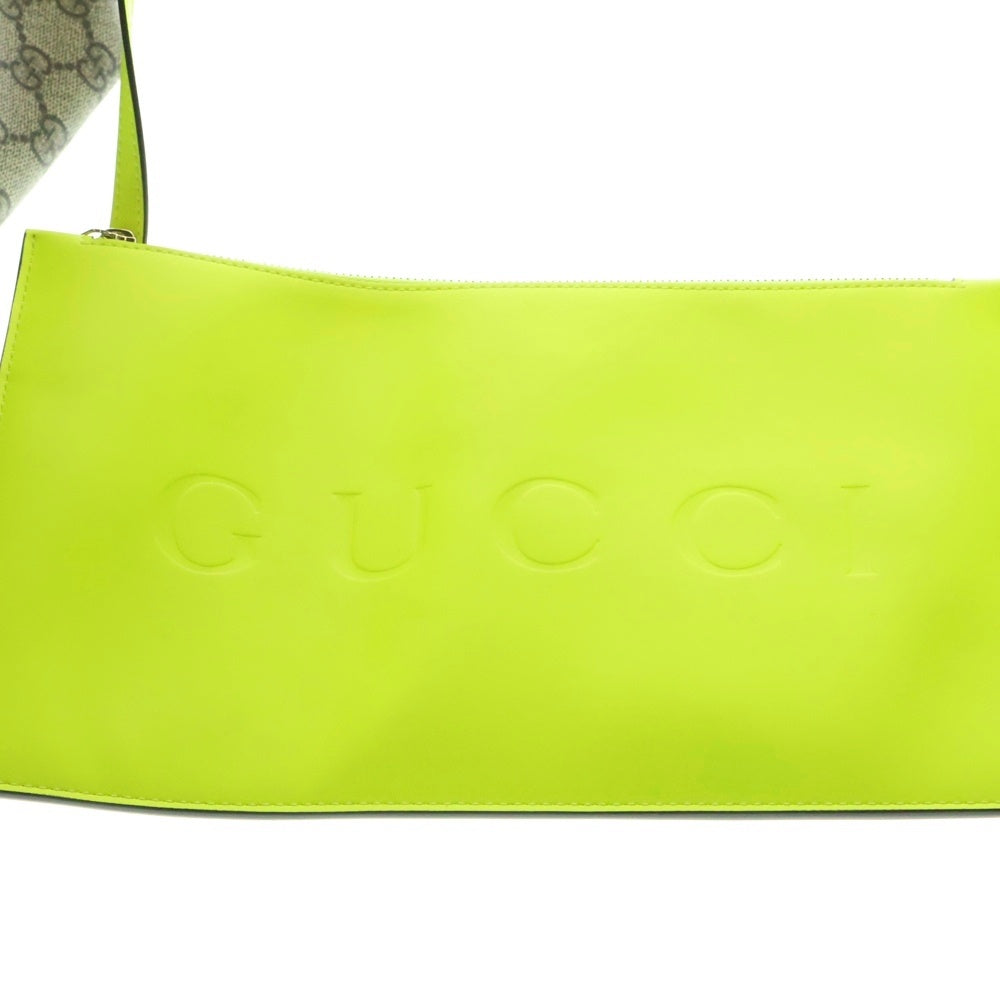 GUCCI(グッチ) GGスプリーム トーティッシマ ラージ トートバッグ ハンドバッグ ブラウン×ネオンイエロー PVC 786899