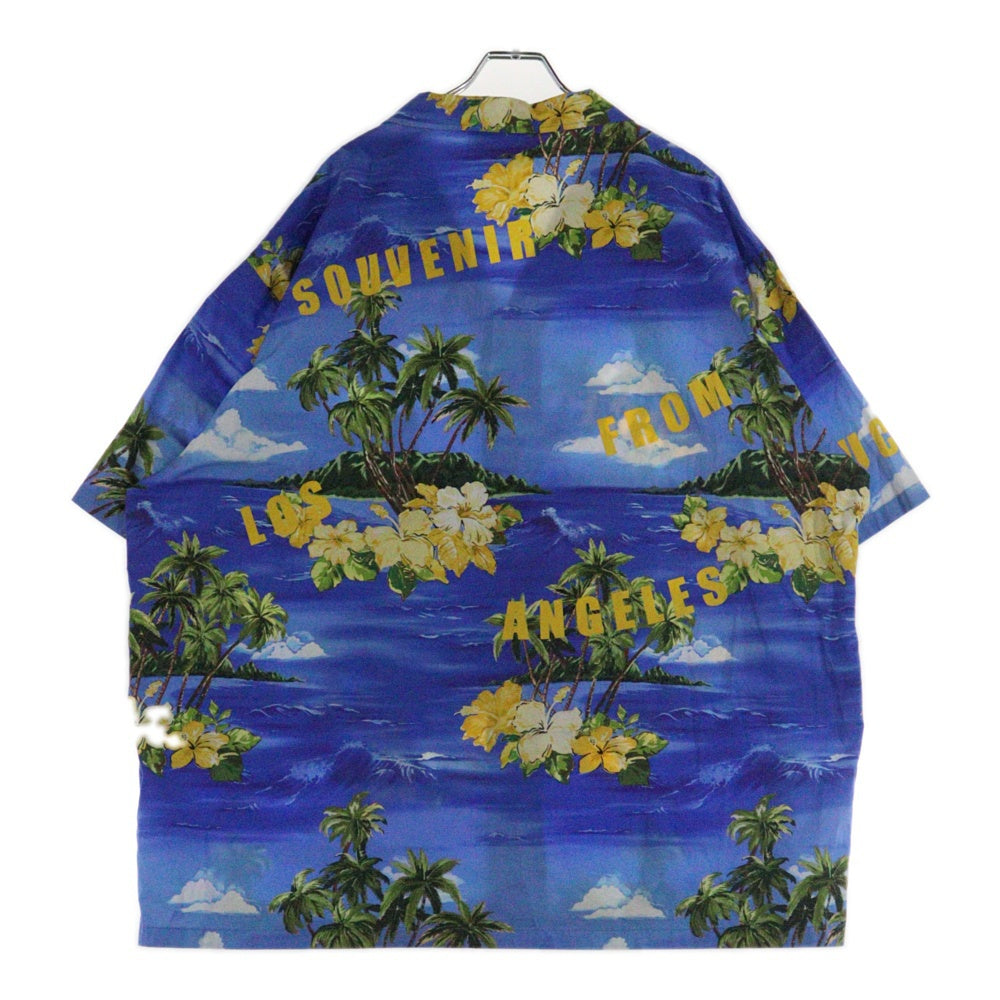 GUCCI(グッチ) 22AW Printed Poplin Bowling Shirt ロゴ ハワイアン プリント 総柄 ポプリン ボウリング オープンカラー 半袖 アロハ シャツ ブルー/イエロー 694124